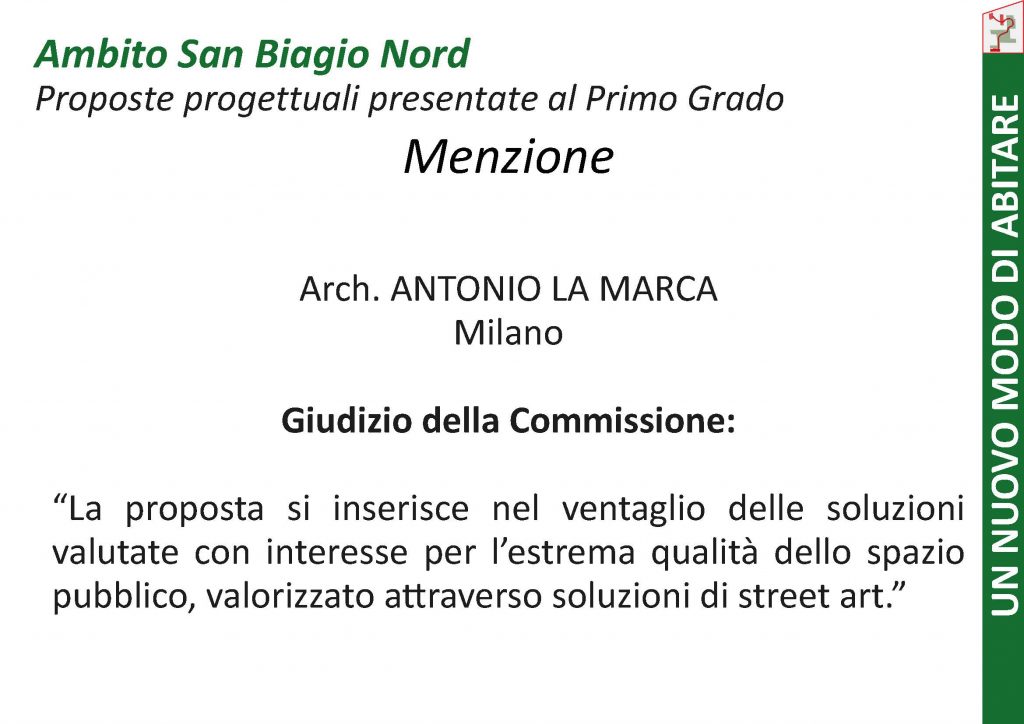 Menzione, Arch. Antonio La Marca, Giudizio della commissione
